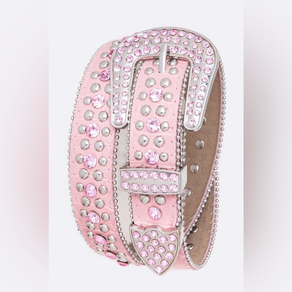 Pink Genuine Leather Crystal Studded Western Statement Belt